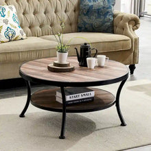 Load image into Gallery viewer, Myhozm Industrial Round Metal Coffee Table with Shelf – Perfect for Living Room, Home Office, and Bedroom