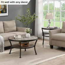 Load image into Gallery viewer, Myhozm Industrial Round Metal Coffee Table with Shelf – Perfect for Living Room, Home Office, and Bedroom