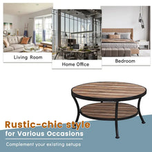 Load image into Gallery viewer, Myhozm Industrial Round Metal Coffee Table with Shelf – Perfect for Living Room, Home Office, and Bedroom