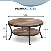 Load image into Gallery viewer, Myhozm Industrial Round Metal Coffee Table with Shelf – Perfect for Living Room, Home Office, and Bedroom