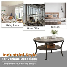 Load image into Gallery viewer, Myhozm Industrial Round Metal Coffee Table with Shelf – Perfect for Living Room, Home Office, and Bedroom