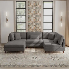 Load image into Gallery viewer, 5-Piece Corduroy Modular Sectional Sofa with Ottoman