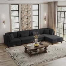 Load image into Gallery viewer, 5-Piece Corduroy Modular Sectional Sofa with Ottoman