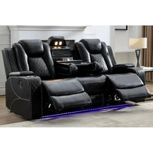 Load image into Gallery viewer, Black Power Reclining Sofa with Wireless Charger, Reading Light, Faux Leather, LED Lighting, AC/USB Ports, and Cup Holder for Living Room
