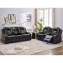 Load image into Gallery viewer, Black Power Reclining Sofa with Wireless Charger, Reading Light, Faux Leather, LED Lighting, AC/USB Ports, and Cup Holder for Living Room