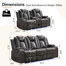 Load image into Gallery viewer, Black Power Reclining Sofa with Wireless Charger, Reading Light, Faux Leather, LED Lighting, AC/USB Ports, and Cup Holder for Living Room