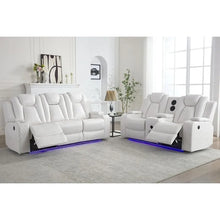 Load image into Gallery viewer, Black Power Reclining Sofa with Wireless Charger, Reading Light, Faux Leather, LED Lighting, AC/USB Ports, and Cup Holder for Living Room