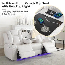 Load image into Gallery viewer, Black Power Reclining Sofa with Wireless Charger, Reading Light, Faux Leather, LED Lighting, AC/USB Ports, and Cup Holder for Living Room