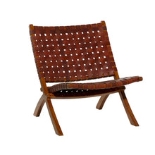 Load image into Gallery viewer, Woven Leather Folding Chair with Brown Wood Frame - Available in Black or Brown - Roche River Decor