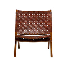 Load image into Gallery viewer, Woven Leather Folding Chair with Brown Wood Frame - Available in Black or Brown - Roche River Decor