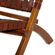 Load image into Gallery viewer, Woven Leather Folding Chair with Brown Wood Frame - Available in Black or Brown - Roche River Decor