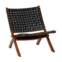 Load image into Gallery viewer, Woven Leather Folding Chair with Brown Wood Frame - Available in Black or Brown - Roche River Decor