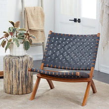Load image into Gallery viewer, Woven Leather Folding Chair with Brown Wood Frame - Available in Black or Brown - Roche River Decor