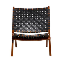 Load image into Gallery viewer, Woven Leather Folding Chair with Brown Wood Frame - Available in Black or Brown - Roche River Decor