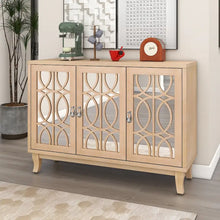 Load image into Gallery viewer, Mirrored Buffet Cabinet with Glass Doors and Silver Handles - 3 - Door Sideboard for Living Room, Hallway, and Dining Room