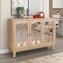 Load image into Gallery viewer, Mirrored Buffet Cabinet with Glass Doors and Silver Handles - 3 - Door Sideboard for Living Room, Hallway, and Dining Room