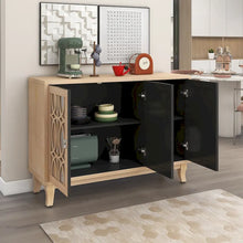 Load image into Gallery viewer, Mirrored Buffet Cabinet with Glass Doors and Silver Handles - 3 - Door Sideboard for Living Room, Hallway, and Dining Room