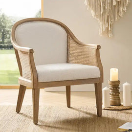 Danilo Solid Wood Armchair with Rattan Design and Sturdy Legs by HULALA HOME