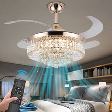 Load image into Gallery viewer, Crystal Ceiling Fan with Light,42 inch LED 3 Color Remote Control Retractable Invisible Blades 3 Speeds Indoor Ceiling Light Kits with Fans for
