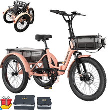 Load image into Gallery viewer, ABORON 3.0 Fat Tire Electric Trike for Senior Foldable E - Bike, 500W Motorized Tricycle Adult 20" Folding 3 Wheel Electric Commute Bike Trike W/48V