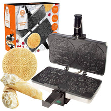 Load image into Gallery viewer, MasterChef Krumkake Baker - Make 2 Krumkake Pizzelle Like Cookies, Great for Cannoli Filling &amp; Cones, Fun Nonstick Kitchen Appliance