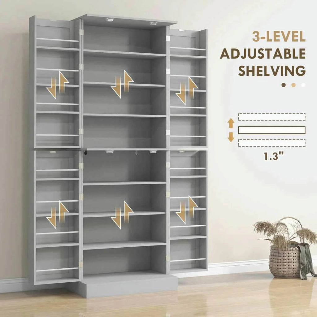 Spaco 17-Tier Kitchen Small Pantry Cabinet with 2 Doors and 6 Adjustable Shelves, Cabinet Pantry, Freestanding 5-Tier Shelving Pantries