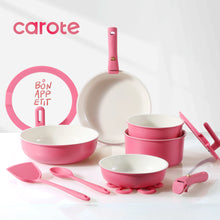Load image into Gallery viewer, Carote 18 Pcs Ceramic Nonstick Cookware Set, Pots and Pans Set with Detachable Handles, Oven/Dishwasher Safe, Stackable Kitchen Cooking Set, White