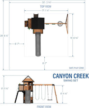 Load image into Gallery viewer, Backyard Discovery Canyon Creek Cedar Wood Swing Set with Wave Slide, Clubhouse, Play Kitchen, Picnic Area, Swings and Rock Wall