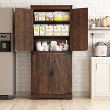 Load image into Gallery viewer, 71" Tall Farmhouse Kitchen Pantry Cabinet, 5 Layers Storage Cabinet with Adjustable Shelves, Farmhouse Pantry Cabinet with 4 Barn Doors