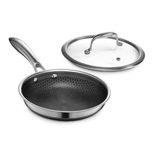 Load image into Gallery viewer, HexClad 8 inch Hybrid Stainless Steel Cookware Frying Pan with Glass Lid, Nonstick