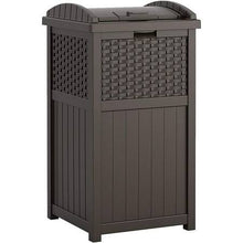 Load image into Gallery viewer, Suncast 33 Gallon Hideaway Can Resin Outdoor Trash with Lid Use in Backyard, Deck, or Patio, Brown