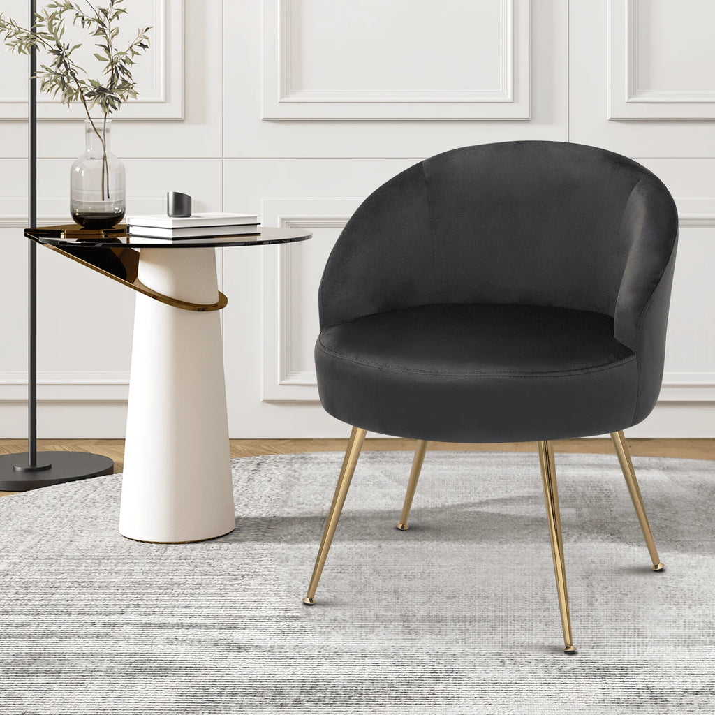 Monibloom Velvet Accent Chair, Modern Upholstered Single Sofa Side Chair, Comfy Barrel Club Living Room Armchair with Golden Metal Legs