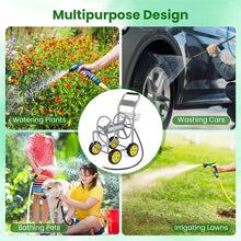 Load image into Gallery viewer, Heavy Duty Metal Garden Hose Reel Cart Holds 300FT of 5/8" Hose with 4 Wheels &amp; Storage Basket, Portable Water Hose Organizer for Yard Lawn