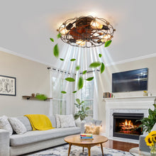 Load image into Gallery viewer, Industrial Cage Ceiling Fan - Low - Profile 7 - Blade Fan with Remote &amp; Light - Modern Rustic Cooling for Small Spaces