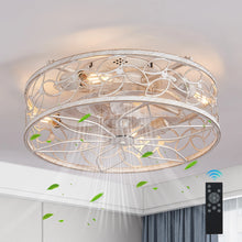 Load image into Gallery viewer, QHTX 18 - Inch White Vintage Caged Ceiling Fan with Remote Control