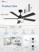 Load image into Gallery viewer, Zardon 52 in Black Ceiling Fan with LED Light and Remote, Downrod 6-Speed and Quiet Reversible DC Motor for Bedroom, Living Room, Indoor