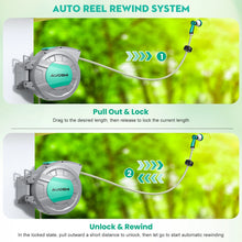 Load image into Gallery viewer, AUOSHI Retractable Garden Hose Reel 1/2" 100ft Automatic Hose Reel with 10 Function Sprayer Nozzle Wall Mount 180 Deg Swivel Bracket Hose Reel