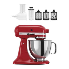 Load image into Gallery viewer, KitchenAid Artisan Series Tilt - Head Stand Mixer with Fresh Prep Slicer &amp; Shredder Attachment Bundle - Empire Red - 5 qt