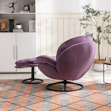 Load image into Gallery viewer, Velvet Swivel Accent Chair with Ottoman, Modern Chaise Lounge Chair with Metal Frame and Footstool, Comfy Armchair Reading Chair