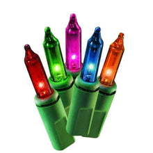 Load image into Gallery viewer, 100 - Count Multicolor Incandescent Mini Christmas Lights, with Green Wire, 21', Holiday Time