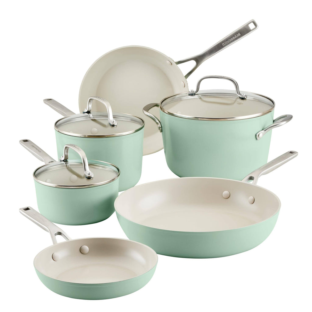 KitchenAid 9-Piece Hard Anodized Ceramic Nonstick Cookware Set, Pistachio