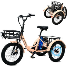 Load image into Gallery viewer, ABORON 3.0 Fat Tire Electric Trike for Senior Foldable E - Bike, 500W Motorized Tricycle Adult 20" Folding 3 Wheel Electric Commute Bike Trike W/48V