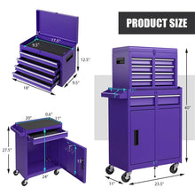 Load image into Gallery viewer, 2 - in - 1 Rolling Tool Chest, 5-Drawer Tool Storage Cabinet with Wheels, Adjustable Shelf, Tool Box Organizer for Garage Warehouse Workshop