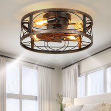 Load image into Gallery viewer, Dextrus 20" Caged Ceiling Fan with Lights and Remote Control, Rustic Farmhouse Flush Mount Design with Reversible DC Motor, 6 Speed Settings