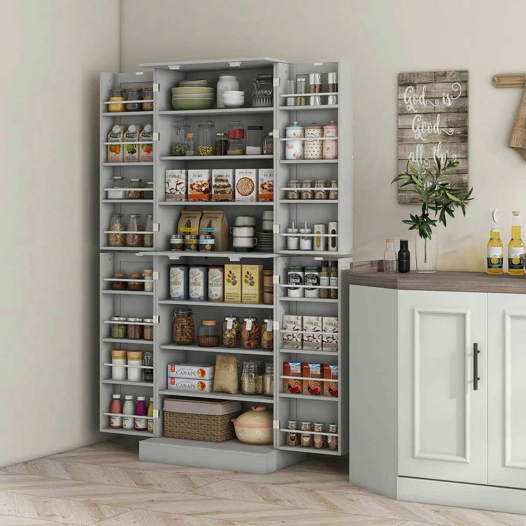 Spaco 17-Tier Kitchen Small Pantry Cabinet with 2 Doors and 6 Adjustable Shelves, Cabinet Pantry, Freestanding 5-Tier Shelving Pantries