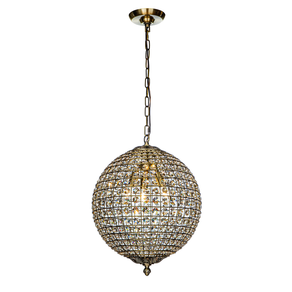 1-Light 12" Retro Antique Gold Crystal Globe Chandelier Small Sphere Pendant Light