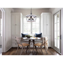 Load image into Gallery viewer, Oaks Aura Farmhouse 5-Light Cage Rustic Wood Chandelier, Adjustable Industrial Pendant Ceiling Light for Kitchen Dining Room - Distressed White