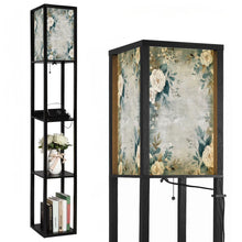 Load image into Gallery viewer, Floor Lamp with Shelves, Modern Dimmable Standing Lamp Floral Corner Display Bookshelf Lamp with 2 USB &amp; 1 Power Outlet for Living Room &amp; Bedroom