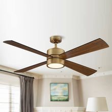 Load image into Gallery viewer, 52" Wooden 4 - Blade Brushed Brass LED Ceiling Fan with Remote - Walnut