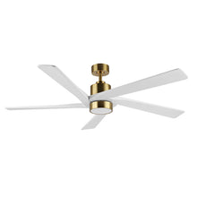 Load image into Gallery viewer, WINGBO 54 DC Ceiling Fan with Lights and Remote Control, 5 Reversible Carved Wood Blades Brass/Black